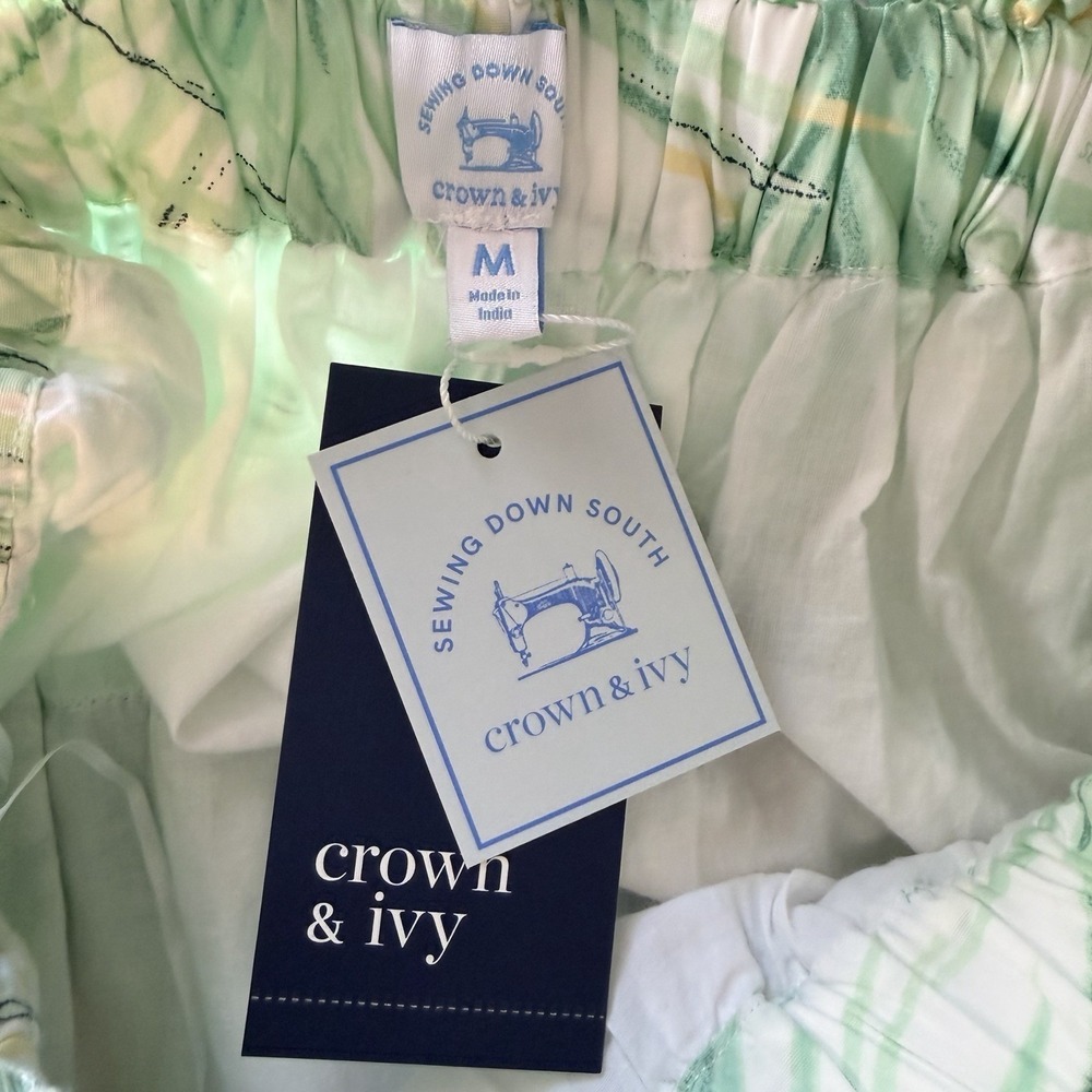 NWT Sewing Down South Crown & Ivy Green Palm 100% Cot Tiered Halter Dress Size M - Picture 9 of 10